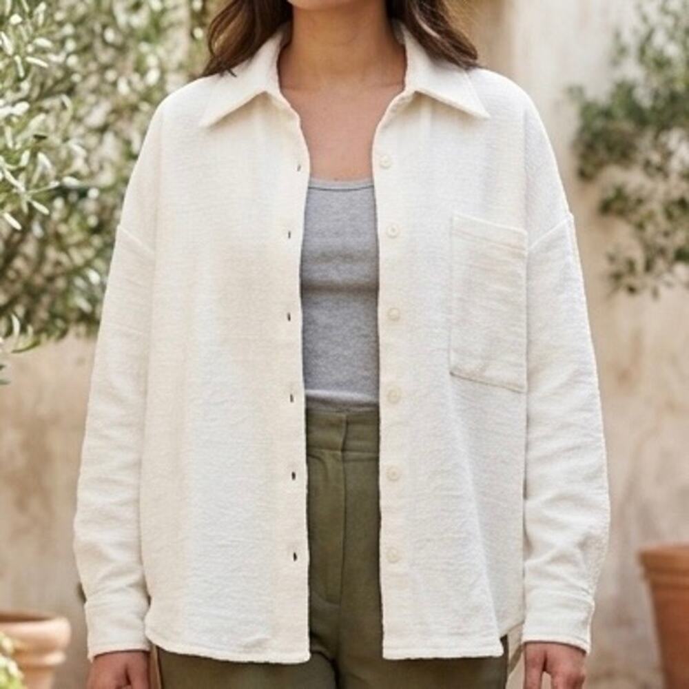 L.F. MARKEY | Cream Textured Cotton‎ Oversized Button-Down Shirt | One Size